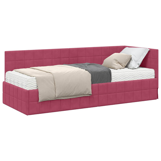 vidaXL Κρεβάτι γωνίας με στρώμα με κεφαλάρι 2 pcs Πράσινο Βελούδο