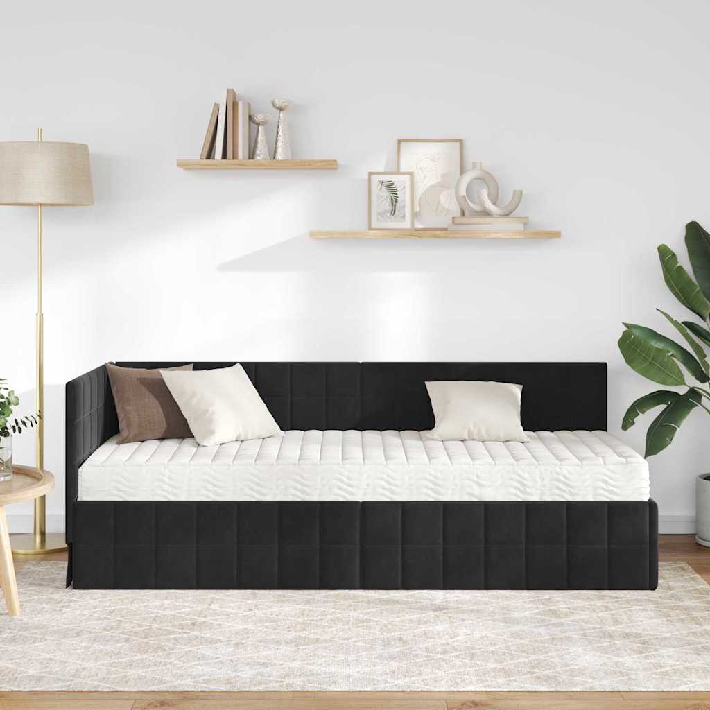 vidaXL Κρεβάτι γωνίας με στρώμα με κεφαλάρι 2 pcs Μαύρο Βελούδο