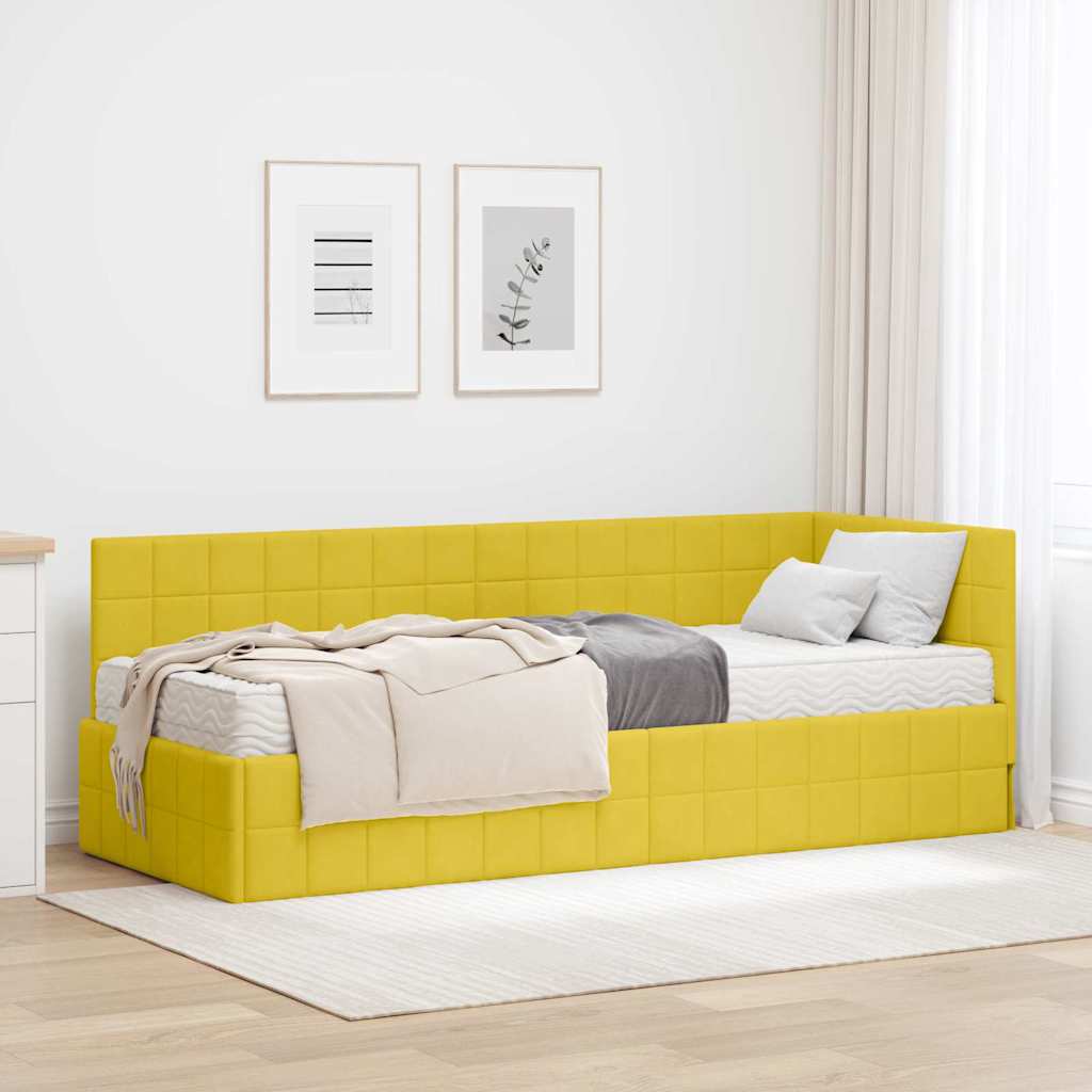vidaXL Κρεβάτι γωνίας με στρώμα με κεφαλάρι 2 pcs Κίτρινο Βελούδο
