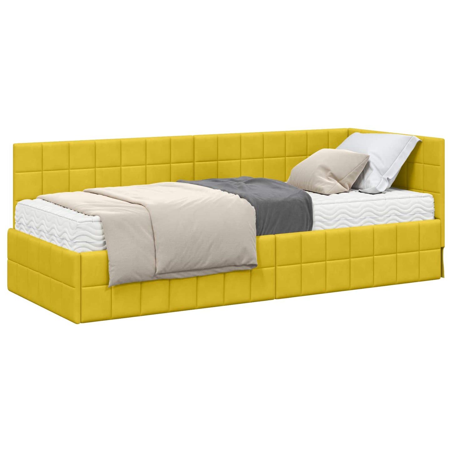 vidaXL Κρεβάτι γωνίας με στρώμα με κεφαλάρι 2 pcs Κίτρινο Βελούδο