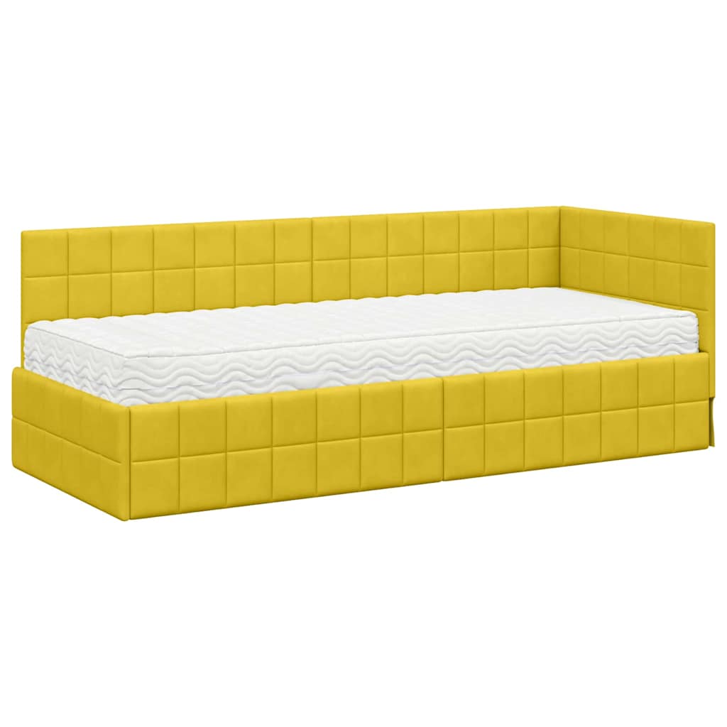 vidaXL Κρεβάτι γωνίας με στρώμα με κεφαλάρι 2 pcs Κίτρινο Βελούδο