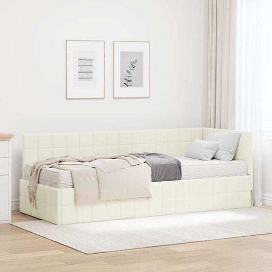 vidaXL Κρεβάτι γωνίας με στρώμα με κεφαλάρι 2 pcs Κρεμ Βελούδο