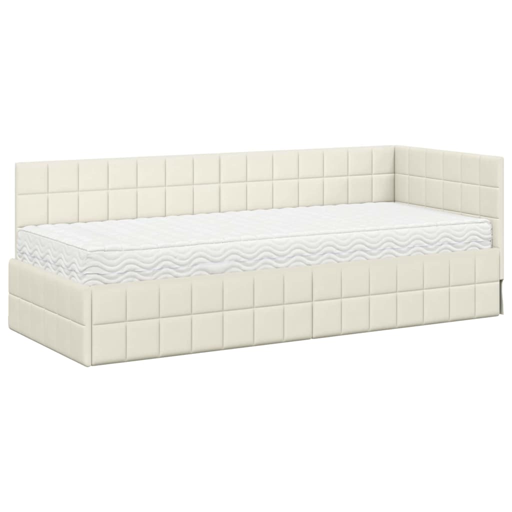 vidaXL Κρεβάτι γωνίας με στρώμα με κεφαλάρι 2 pcs Κρεμ Βελούδο