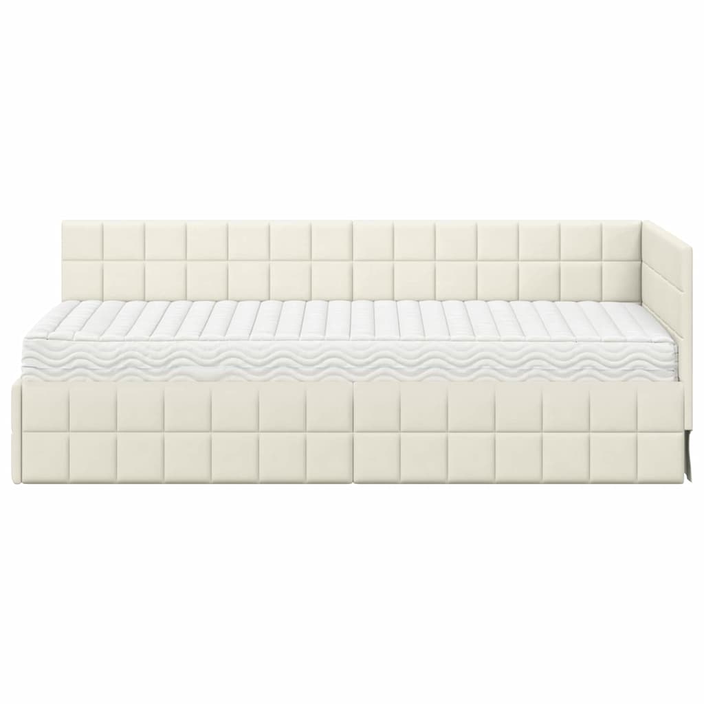 vidaXL Κρεβάτι γωνίας με στρώμα με κεφαλάρι 2 pcs Κρεμ Βελούδο