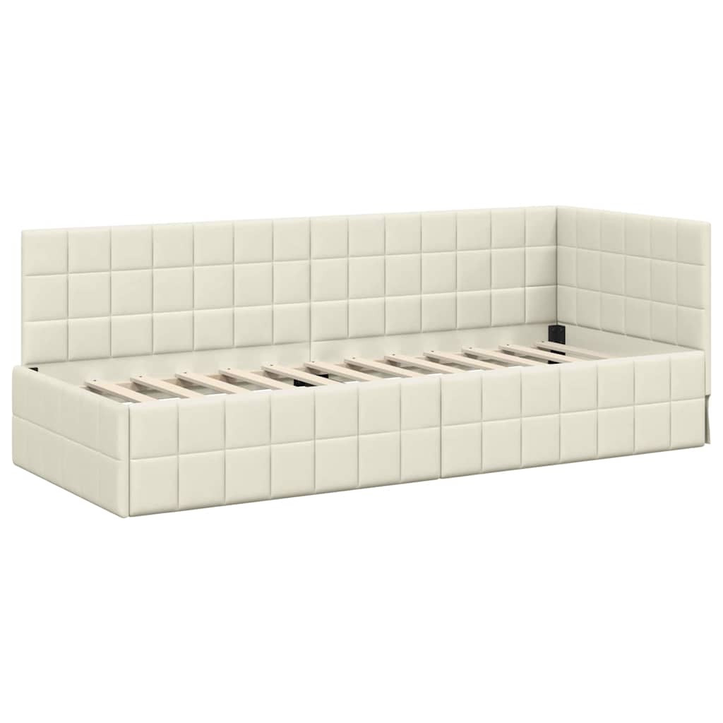 vidaXL Κρεβάτι γωνίας με στρώμα με κεφαλάρι 2 pcs Κρεμ Βελούδο