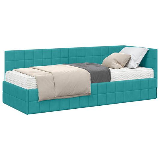 vidaXL Κρεβάτι γωνίας με στρώμα με κεφαλάρι 2 pcs Τιρκουάζ Βελούδο