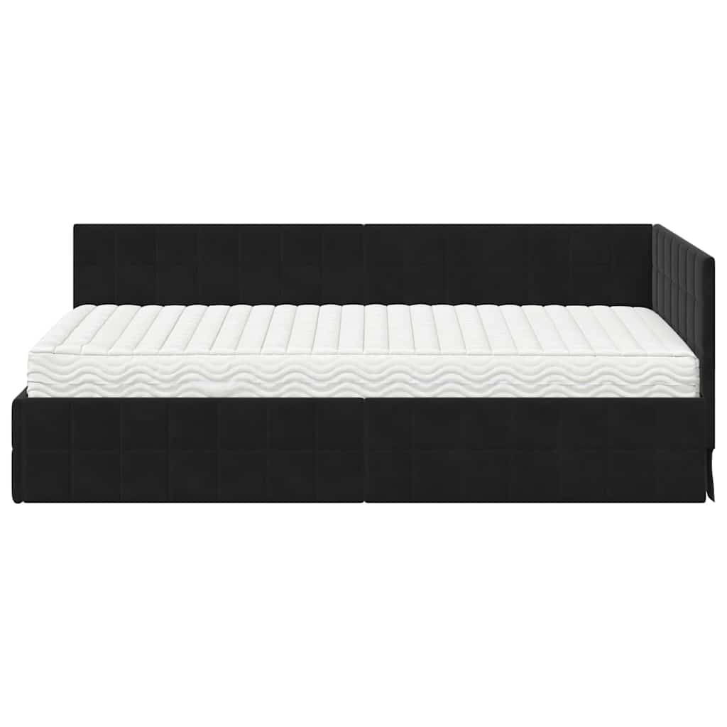 vidaXL Κρεβάτι γωνίας με στρώμα με κεφαλάρι 2 pcs Μαύρο Βελούδο