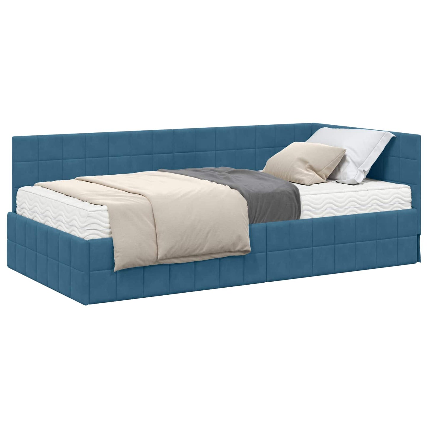vidaXL Κρεβάτι γωνίας με στρώμα με κεφαλάρι 2 pcs Μπλε Βελούδο