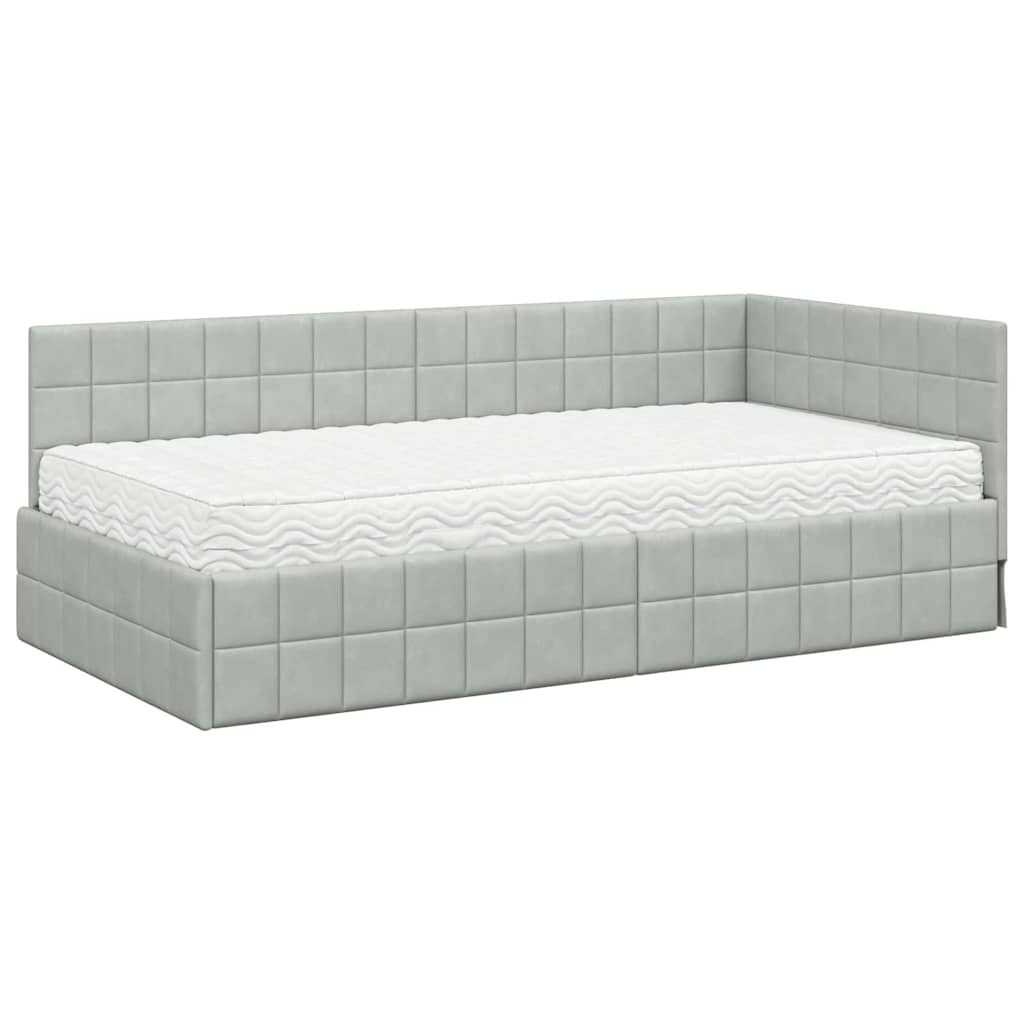 vidaXL Κρεβάτι γωνίας με στρώμα με κεφαλάρι 2 pcs Ανοιχτό γκρι Βελούδο