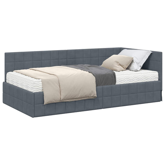 vidaXL Κρεβάτι γωνίας με στρώμα με κεφαλάρι 2 pcs Γκρι Βελούδο