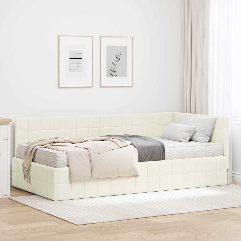 vidaXL Κρεβάτι γωνίας με στρώμα 2 τμχ. Κρεμ 90 x 200 cm Βελούδο