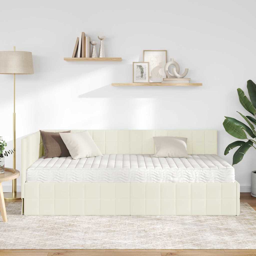 vidaXL Κρεβάτι γωνίας με στρώμα 2 τμχ. Κρεμ 90 x 200 cm Βελούδο