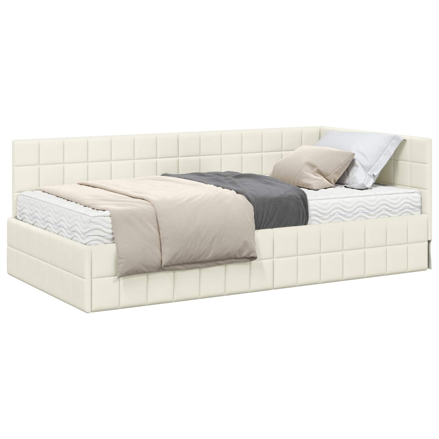 vidaXL Κρεβάτι γωνίας με στρώμα 2 τμχ. Κρεμ 90 x 200 cm Βελούδο