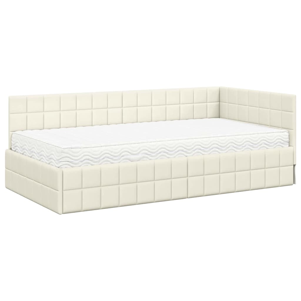 vidaXL Κρεβάτι γωνίας με στρώμα 2 τμχ. Κρεμ 90 x 200 cm Βελούδο