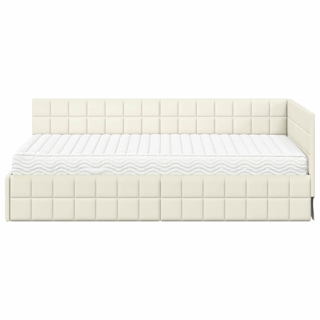 vidaXL Κρεβάτι γωνίας με στρώμα 2 τμχ. Κρεμ 90 x 200 cm Βελούδο