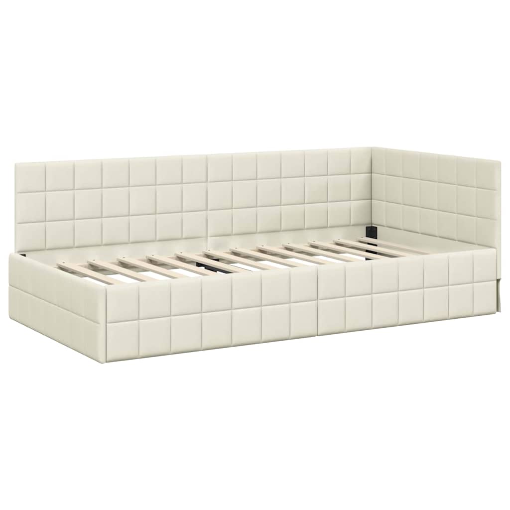 vidaXL Κρεβάτι γωνίας με στρώμα 2 τμχ. Κρεμ 90 x 200 cm Βελούδο