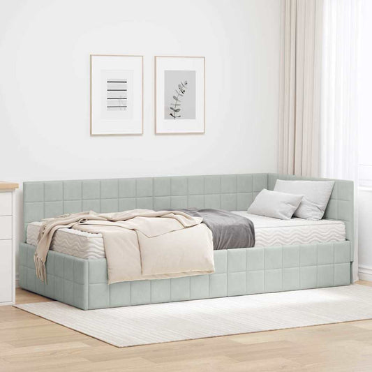 vidaXL Κρεβάτι γωνίας με στρώμα με κεφαλάρι 2 pcs Ανοιχτό γκρι Βελούδο