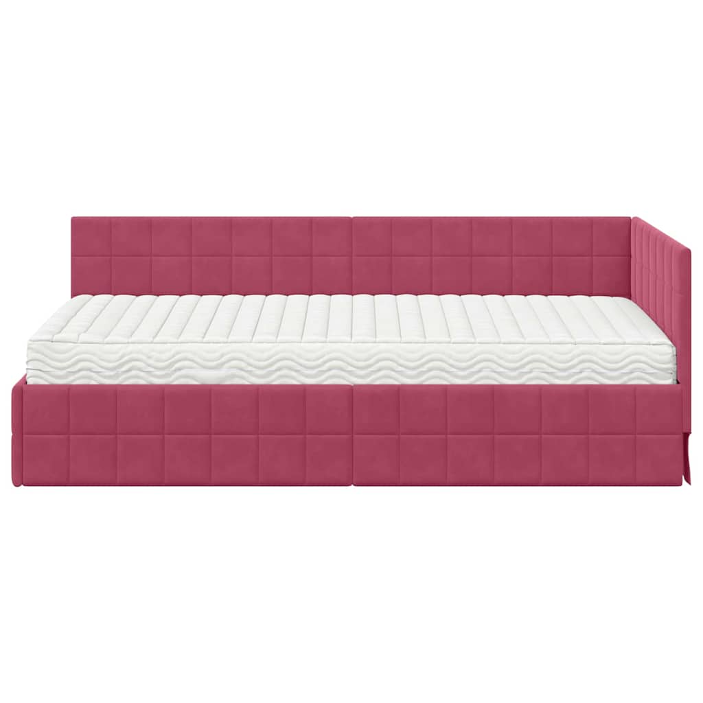 vidaXL Κρεβάτι γωνίας με στρώμα με κεφαλάρι 2 pcs Πράσινο Βελούδο