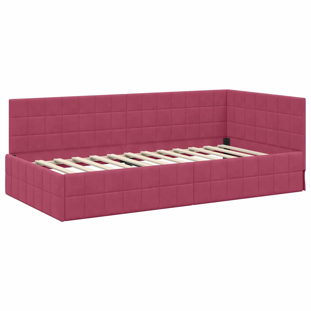 vidaXL Κρεβάτι γωνίας με στρώμα με κεφαλάρι 2 pcs Πράσινο Βελούδο