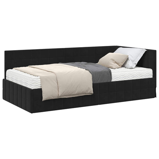 vidaXL Κρεβάτι γωνίας με στρώμα με κεφαλάρι 2 pcs Μαύρο Βελούδο