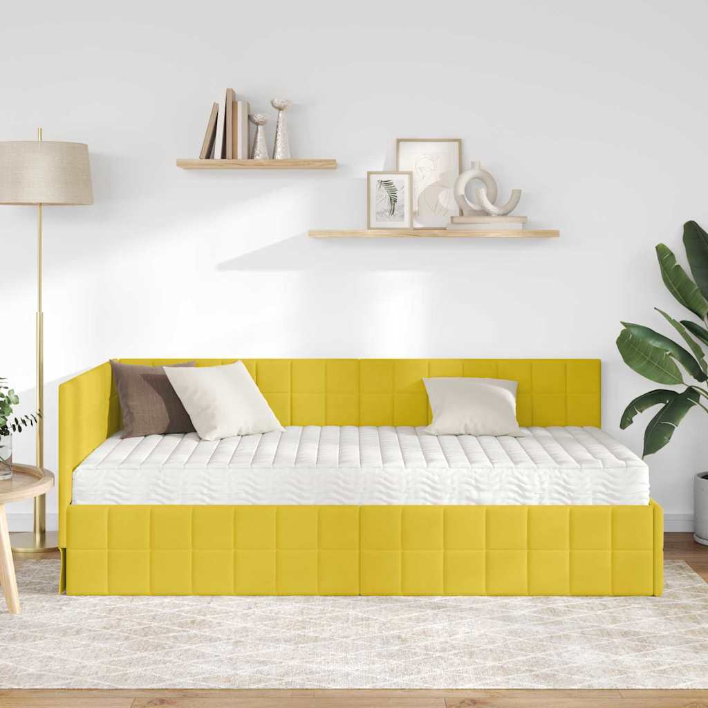 vidaXL Κρεβάτι γωνίας με στρώμα με κεφαλάρι 2 pcs Κίτρινο Βελούδο