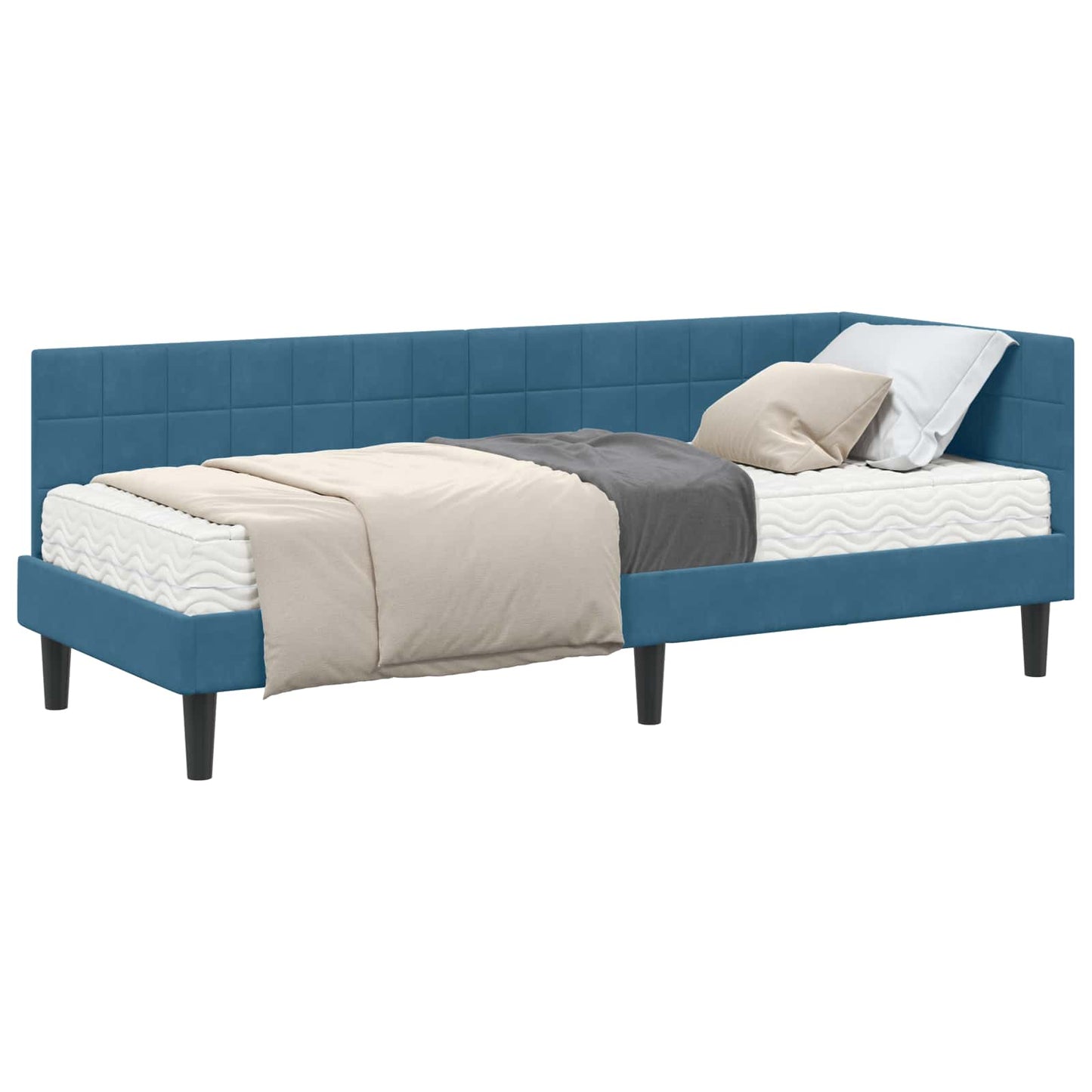 vidaXL Κρεβάτι γωνίας με στρώμα με κεφαλάρι 2 pcs Μπλε Βελούδο
