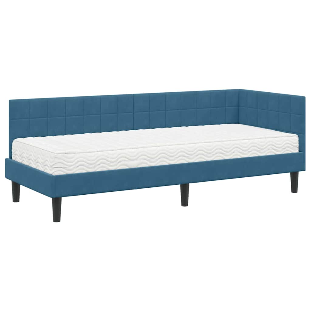 vidaXL Κρεβάτι γωνίας με στρώμα με κεφαλάρι 2 pcs Μπλε Βελούδο