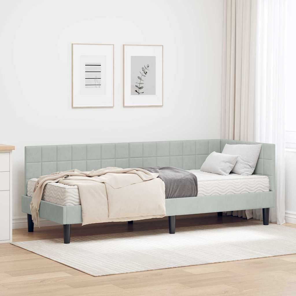vidaXL Κρεβάτι γωνίας με στρώμα με κεφαλάρι 2 pcs Ανοιχτό γκρι Βελούδο