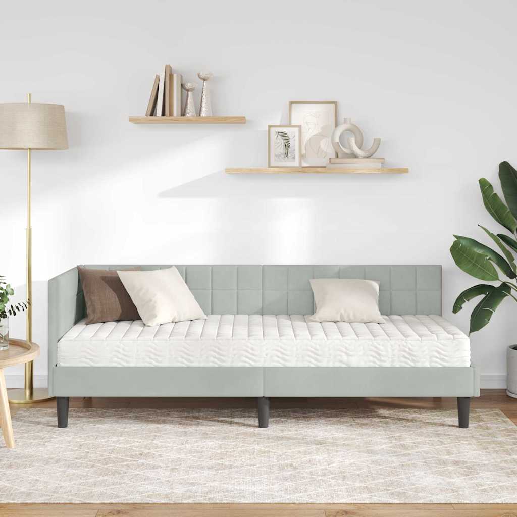 vidaXL Κρεβάτι γωνίας με στρώμα με κεφαλάρι 2 pcs Ανοιχτό γκρι Βελούδο