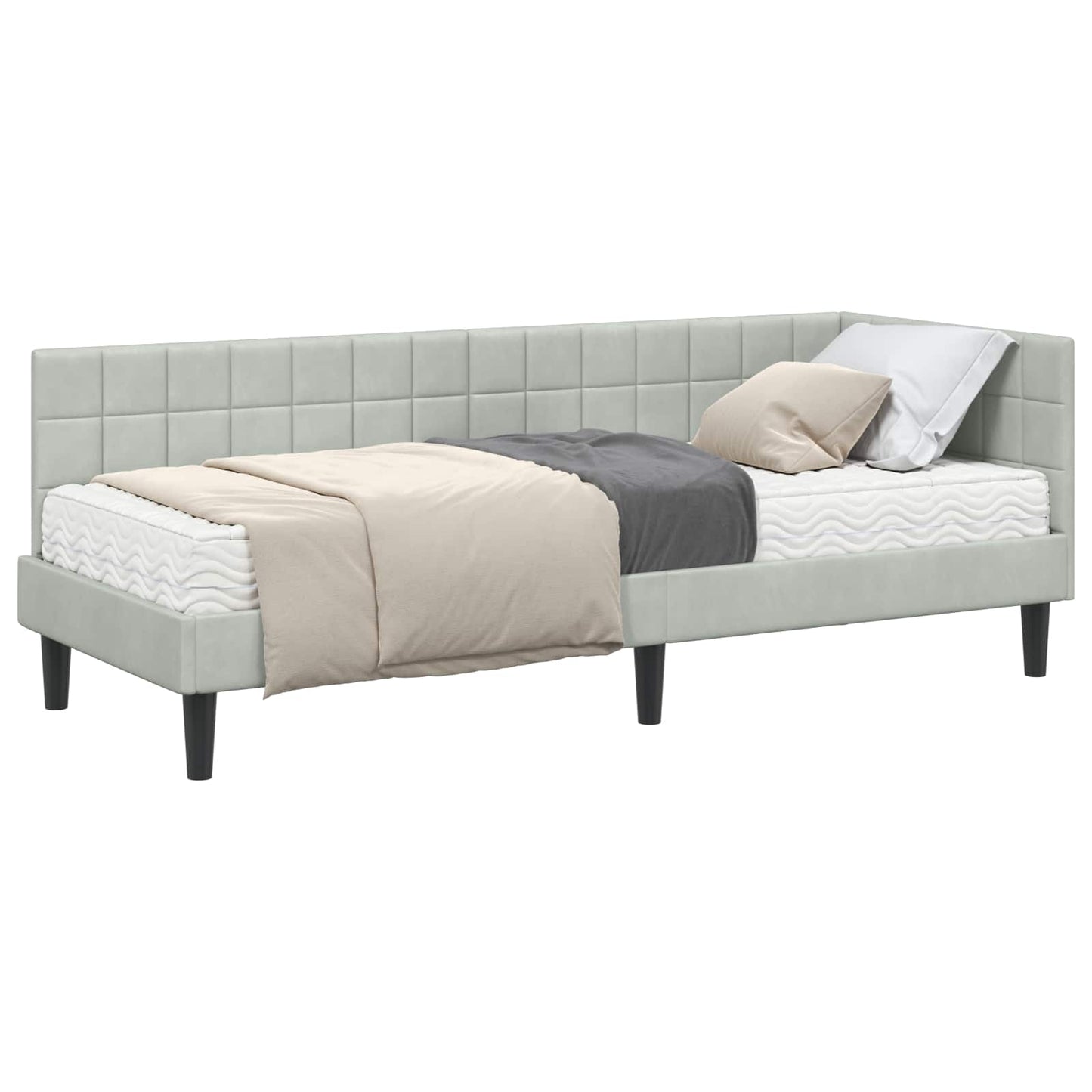 vidaXL Κρεβάτι γωνίας με στρώμα με κεφαλάρι 2 pcs Ανοιχτό γκρι Βελούδο