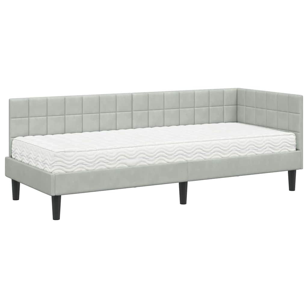vidaXL Κρεβάτι γωνίας με στρώμα με κεφαλάρι 2 pcs Ανοιχτό γκρι Βελούδο