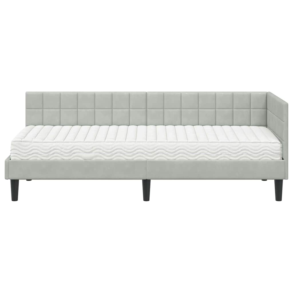 vidaXL Κρεβάτι γωνίας με στρώμα με κεφαλάρι 2 pcs Ανοιχτό γκρι Βελούδο