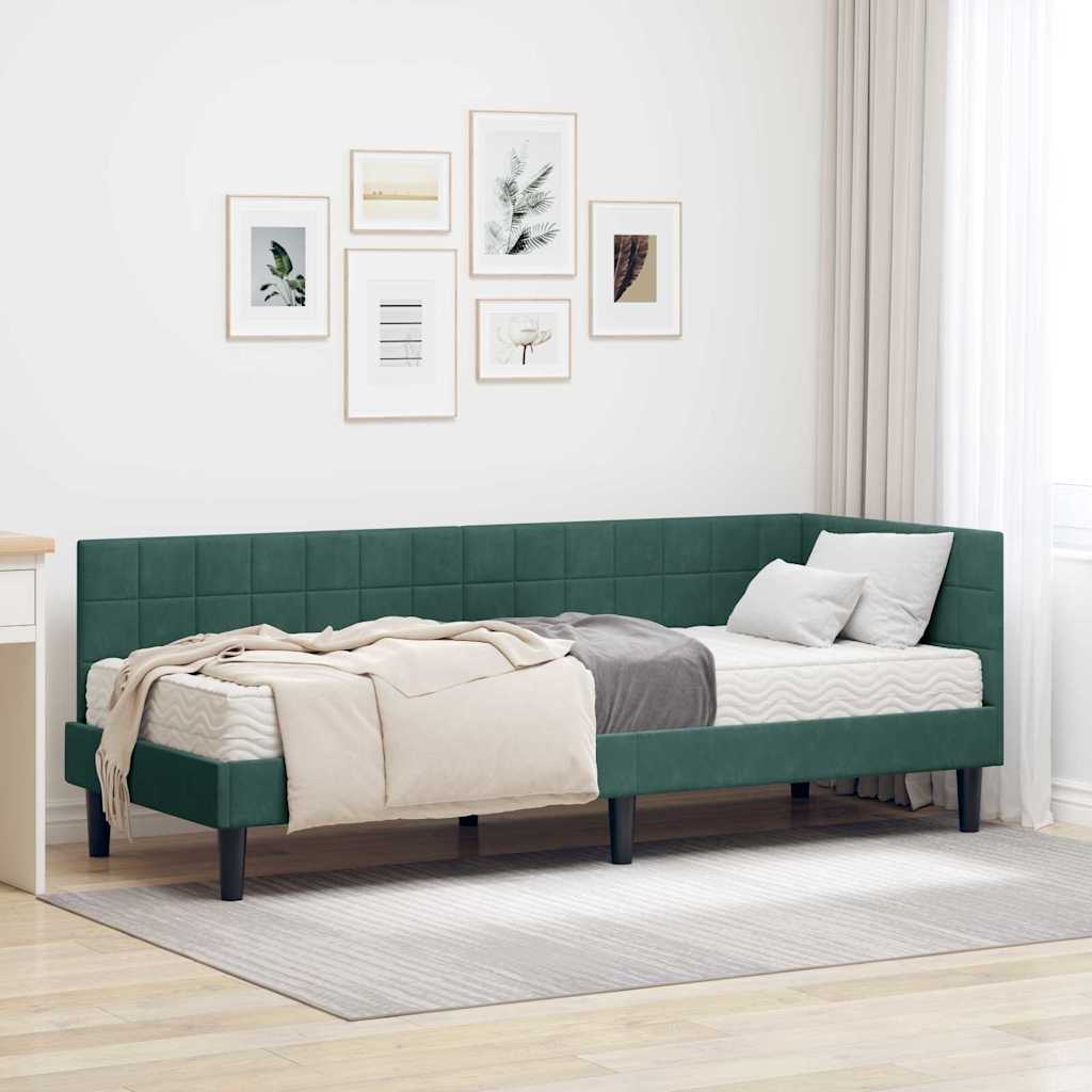 vidaXL Κρεβάτι γωνίας με στρώμα με κεφαλάρι 2 pcs Πράσινο Βελούδο