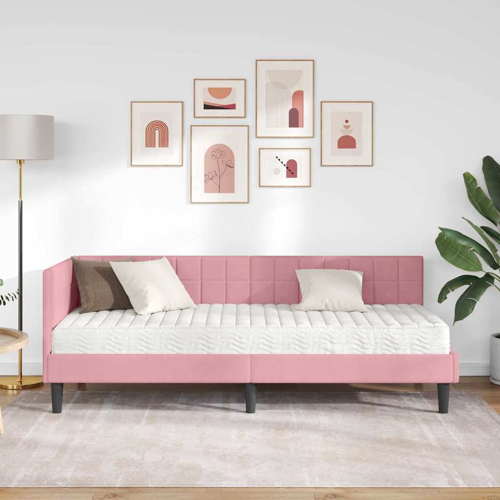 vidaXL Κρεβάτι γωνίας με στρώμα με κεφαλάρι 2 pcs Γκρι Βελούδο