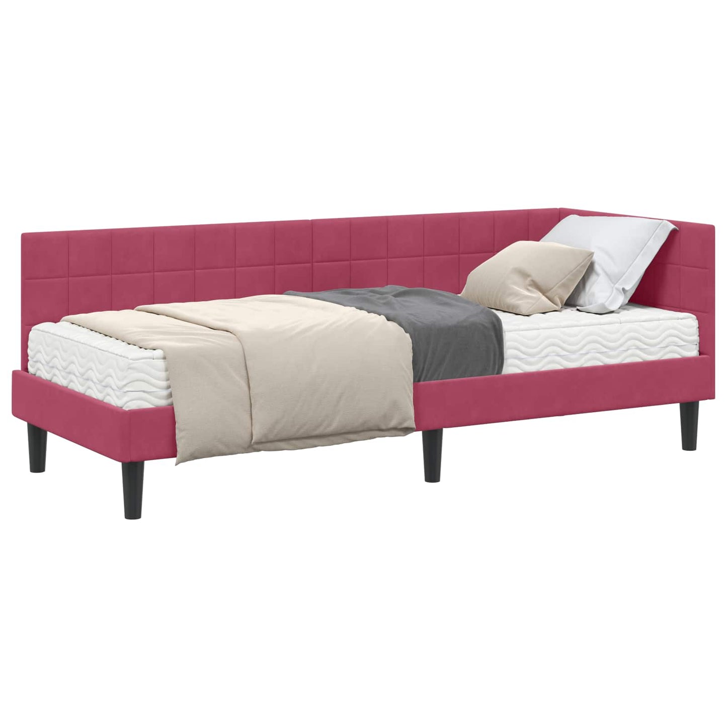 vidaXL Κρεβάτι γωνίας με στρώμα με κεφαλάρι 2 pcs Πράσινο Βελούδο