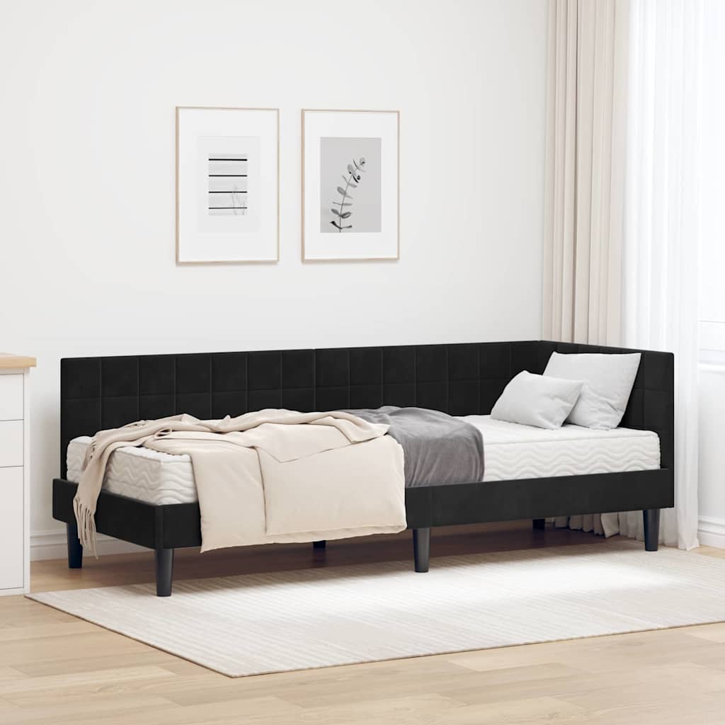 vidaXL Κρεβάτι γωνίας με στρώμα με κεφαλάρι 2 pcs Μαύρο Βελούδο