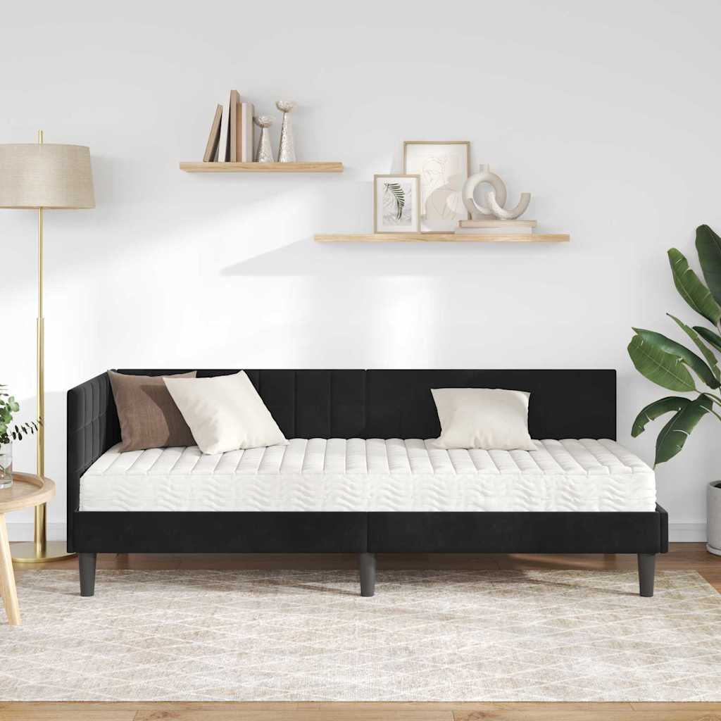 vidaXL Κρεβάτι γωνίας με στρώμα με κεφαλάρι 2 pcs Μαύρο Βελούδο