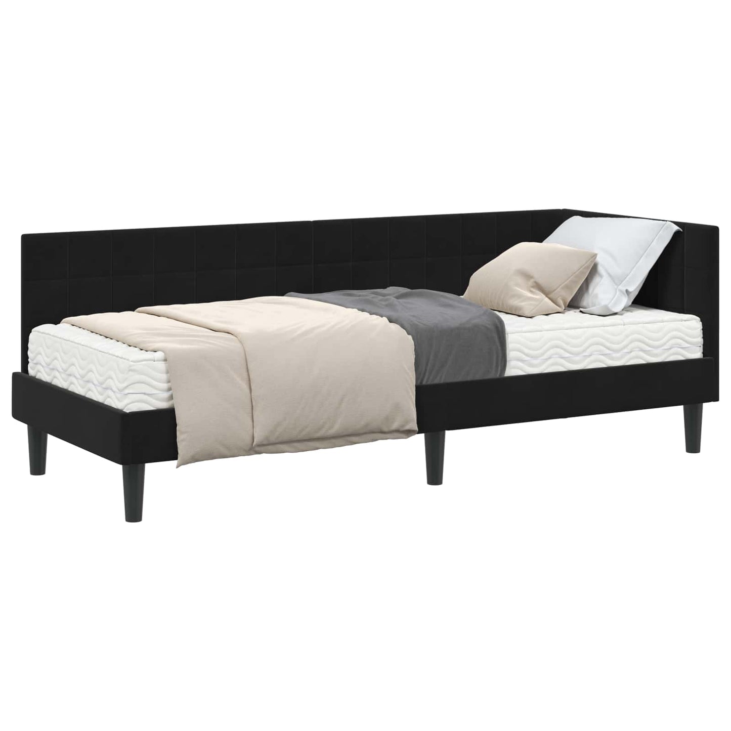 vidaXL Κρεβάτι γωνίας με στρώμα με κεφαλάρι 2 pcs Μαύρο Βελούδο