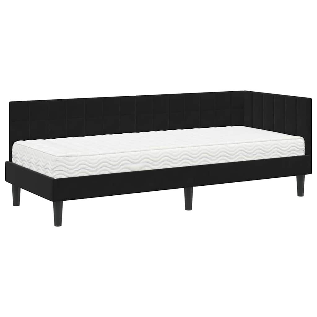 vidaXL Κρεβάτι γωνίας με στρώμα με κεφαλάρι 2 pcs Μαύρο Βελούδο