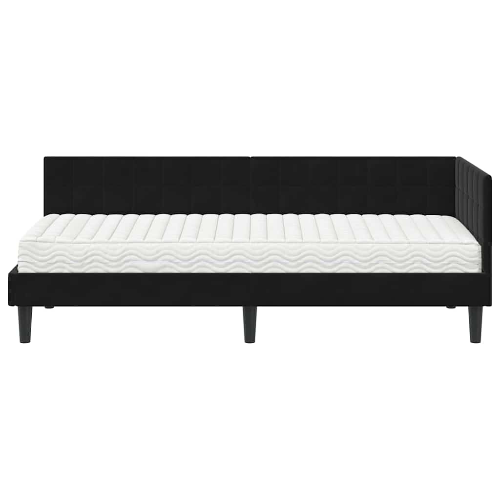 vidaXL Κρεβάτι γωνίας με στρώμα με κεφαλάρι 2 pcs Μαύρο Βελούδο