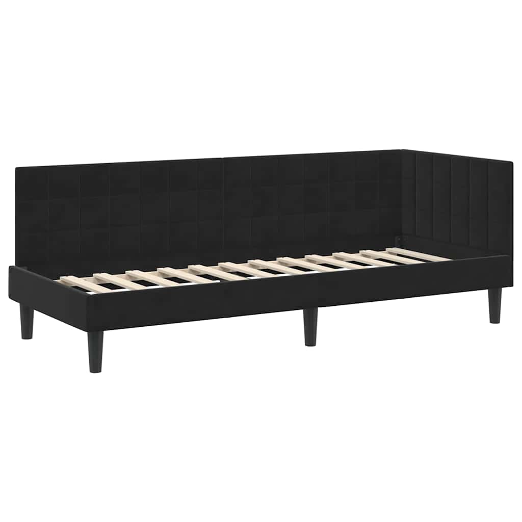vidaXL Κρεβάτι γωνίας με στρώμα με κεφαλάρι 2 pcs Μαύρο Βελούδο