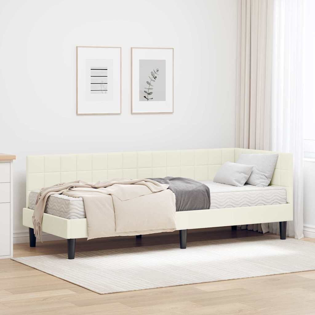 vidaXL Κρεβάτι γωνίας με στρώμα με κεφαλάρι 2 pcs Κρεμ Βελούδο