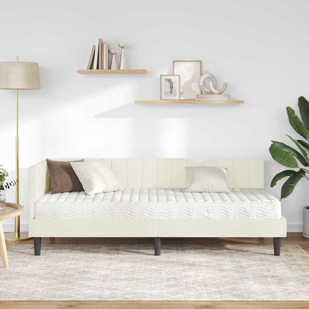 vidaXL Κρεβάτι γωνίας με στρώμα με κεφαλάρι 2 pcs Κρεμ Βελούδο
