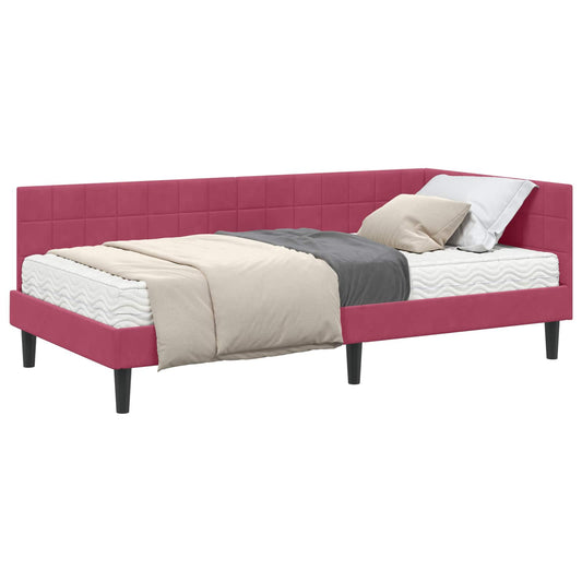 vidaXL Κρεβάτι γωνίας με στρώμα με κεφαλάρι 2 pcs Πράσινο Βελούδο