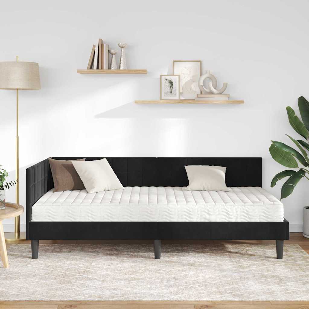 vidaXL Κρεβάτι γωνίας με στρώμα με κεφαλάρι 2 pcs Μαύρο Βελούδο