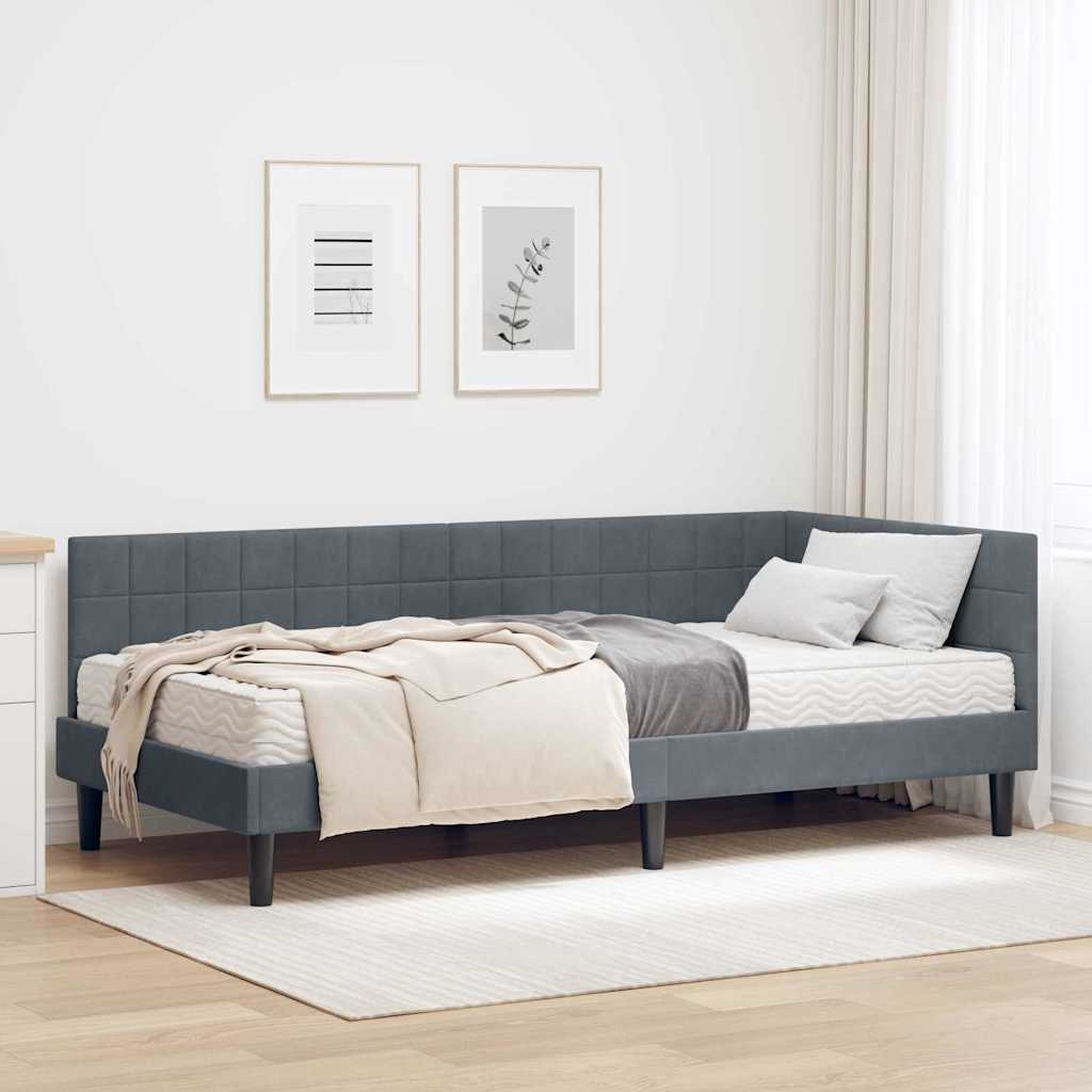 vidaXL Κρεβάτι γωνίας με στρώμα με κεφαλάρι 2 pcs Γκρι Βελούδο
