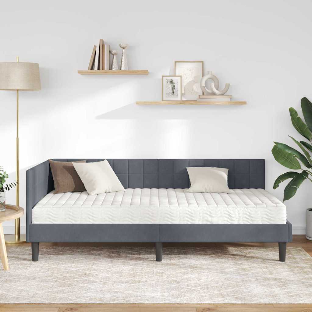 vidaXL Κρεβάτι γωνίας με στρώμα με κεφαλάρι 2 pcs Γκρι Βελούδο