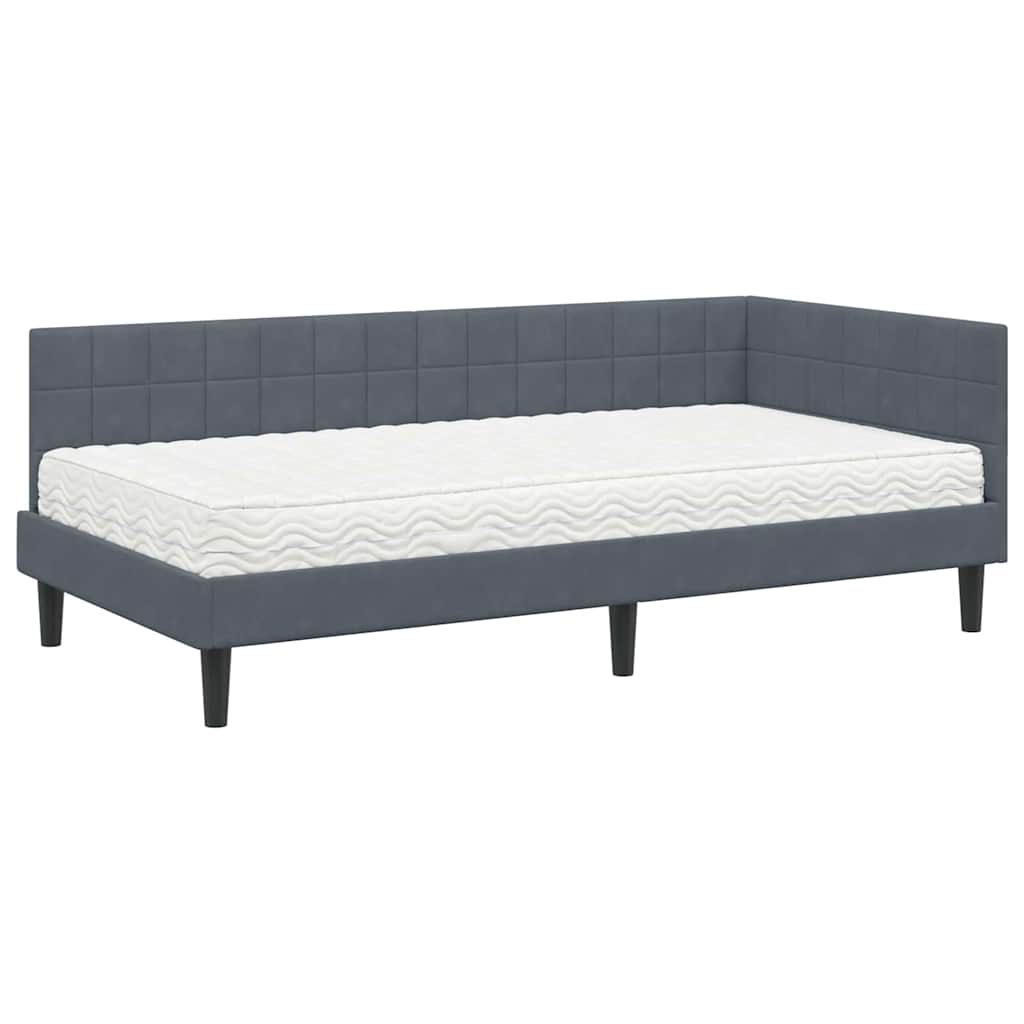 vidaXL Κρεβάτι γωνίας με στρώμα με κεφαλάρι 2 pcs Γκρι Βελούδο