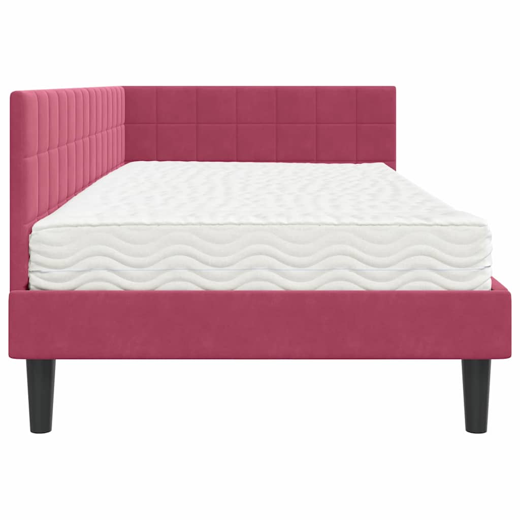 vidaXL Κρεβάτι γωνίας με στρώμα με κεφαλάρι 2 pcs Πράσινο Βελούδο