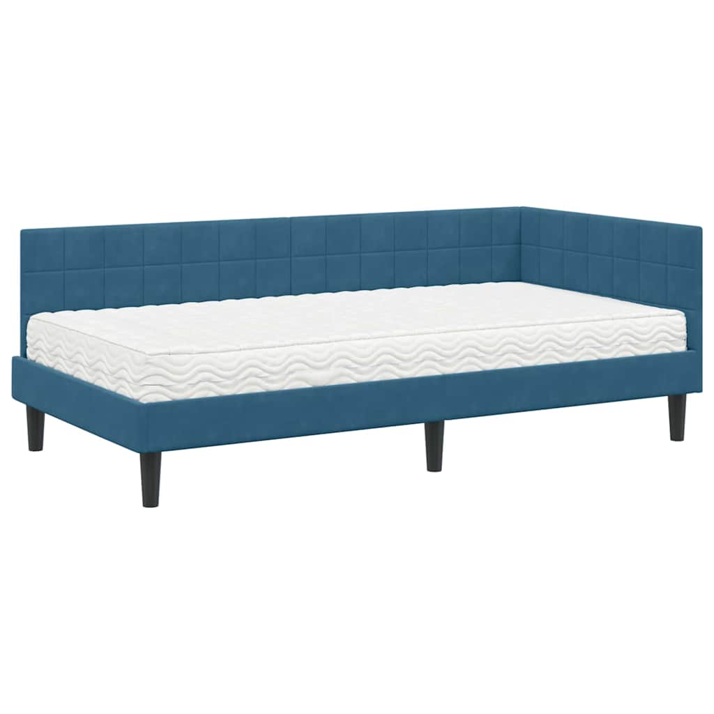 vidaXL Κρεβάτι γωνίας με στρώμα με κεφαλάρι 2 pcs Μπλε Βελούδο